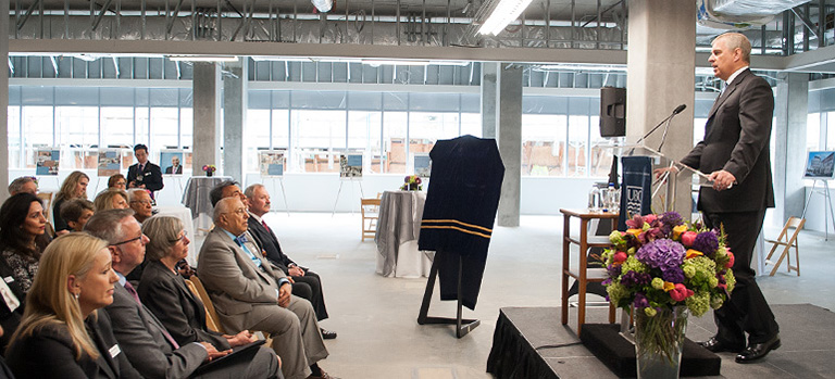 The Duke of York addresses guests at the cornerstone dedication at the new Djavad Mowafaghian Centre for Brain Health, currently under construction at UBC‘s Vancouver campus. Photo credit: Martin Dee